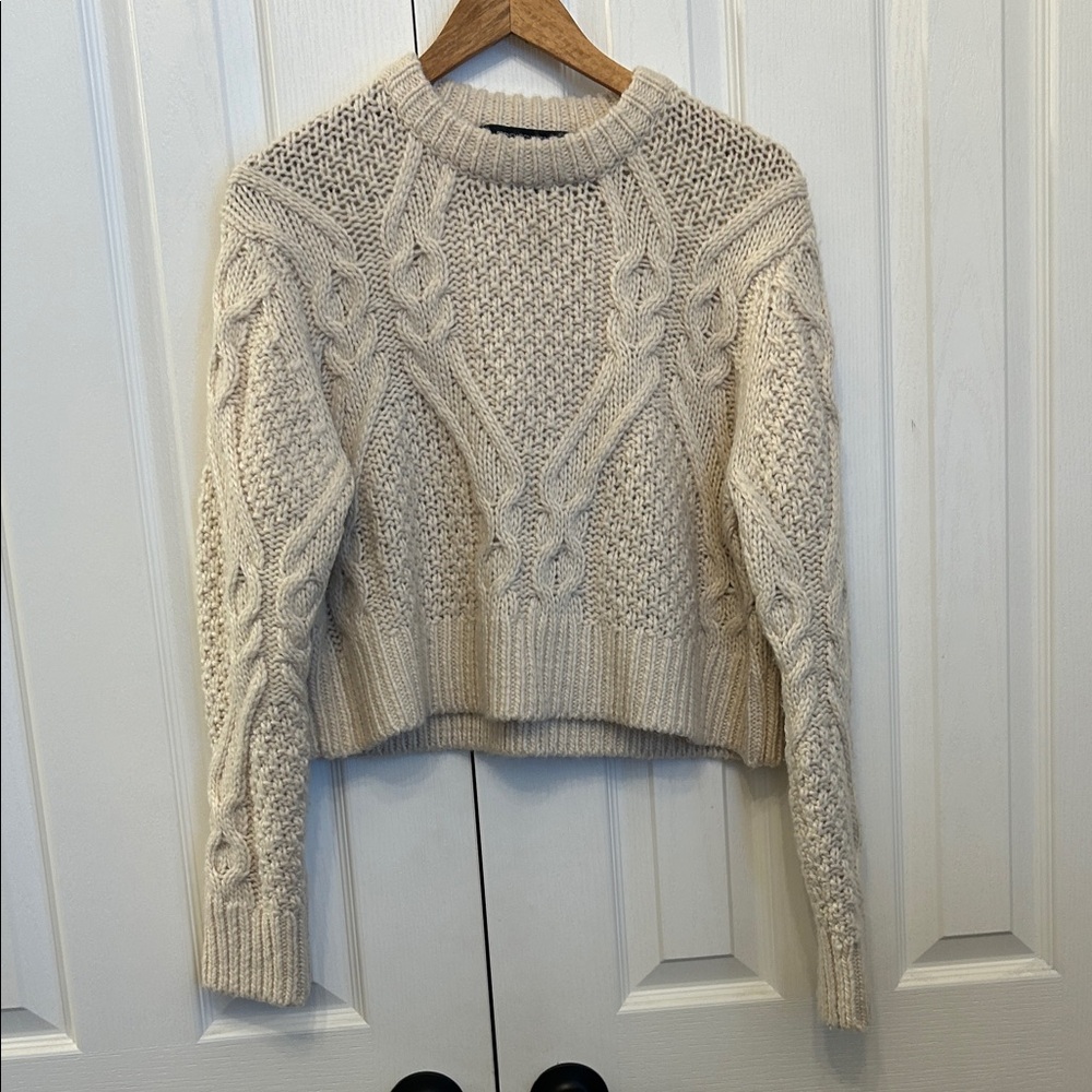 French Connection Cropped Cable Knit Sweater in Cream